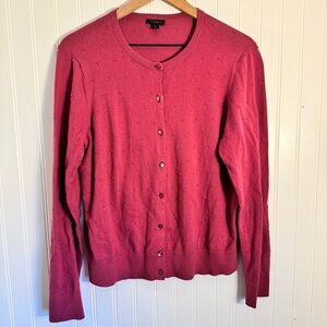 Ann Taylor Women’s Pink Button Down Polka Dot Cardigan Size Large
